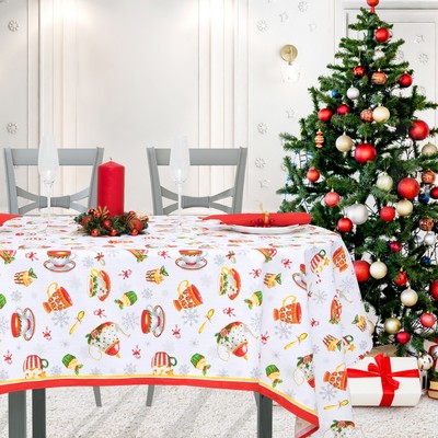 Скатерть "Новогоднее чаепитие" 220х144 см, 100% хлопок, 164 г/м2