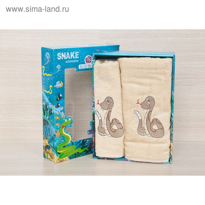 Комплект махровых полотенец Snake, размер 70 х 140 см - 1 шт, 50 х 90 см - 1 шт, бежевый - Фото 1