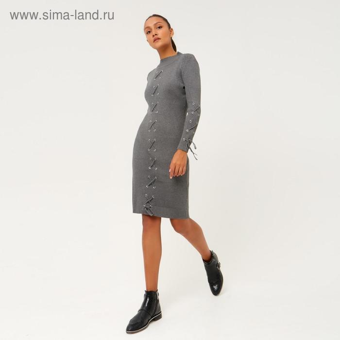 Платье вязаное шнуровка, размер 42, цвет серый - Фото 1