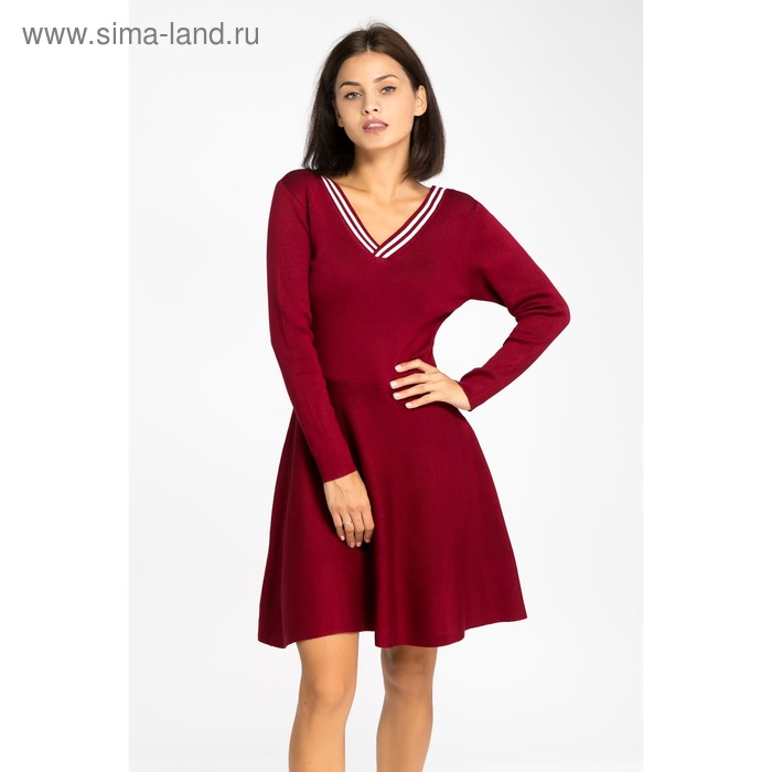 Платье вязаное V-вырез, размер 44, цвет бордо - Фото 1