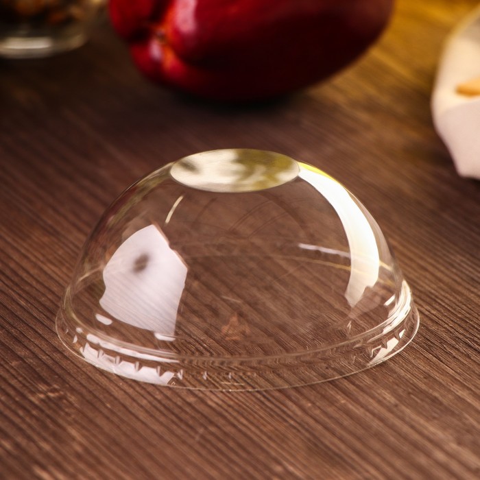 Крышка купольная пластиковая одноразовая ПЭТ, без отверстия d=9.5 см, прозрачная - Фото 1