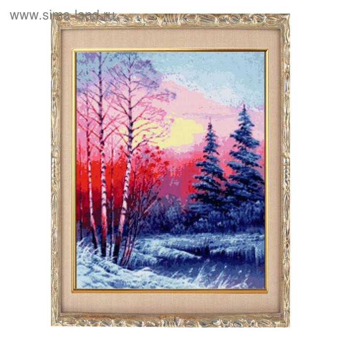 Алмазная мозаика «Закат в зимнем лесу», 24 цвета, без рамки - Фото 1