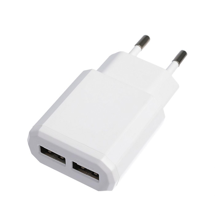 Сетевое зарядное устройство LuazON LN-120AC, 2 USB, 2.1/1 A, белое - Фото 1
