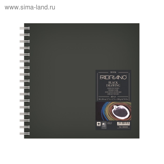 Альбом для Графики черный 150*150 190г/м Fabriano BlackDrawingBook 40л спираль - Фото 1