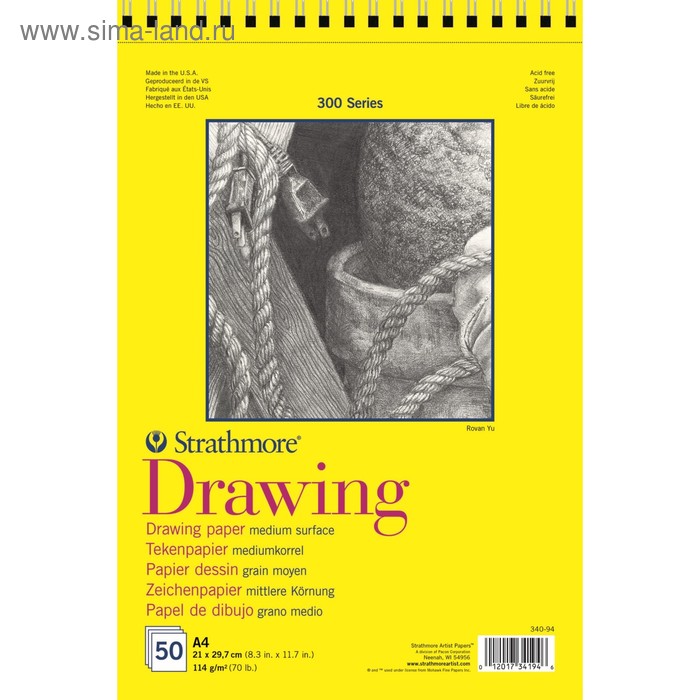Альбом для рисунков А4 114г/м Strathmore Drawing 300 Series 50л спираль микроперфорация - Фото 1