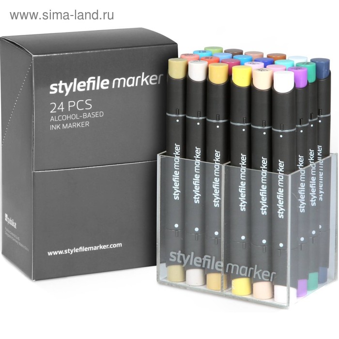 Маркер худож набор StyleFile 24цв  (2 ст: пулевид/скош) 0.2/0.6 основные цвета B - Фото 1