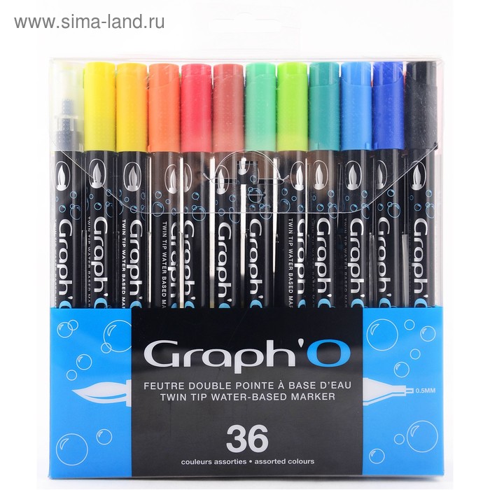 Маркер художественный акварельный GRAPH'IT Graph'o, 36 цветов (2 стороны: кисть/линер) - Фото 1