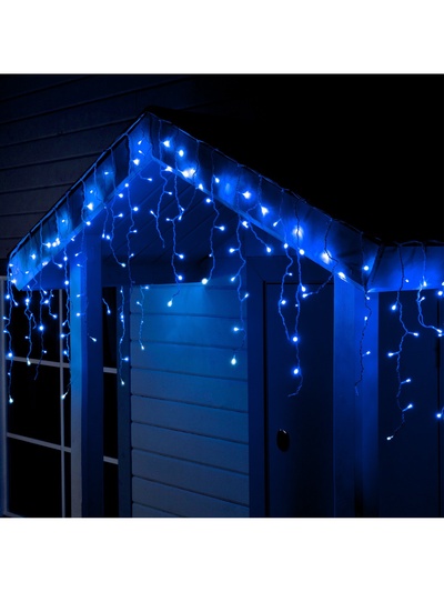 Гирлянда «Бахрома» 3×0.6 м, IP44, УМС, белая нить, 160 LED, свечение синее, мерцание белым, 220 В