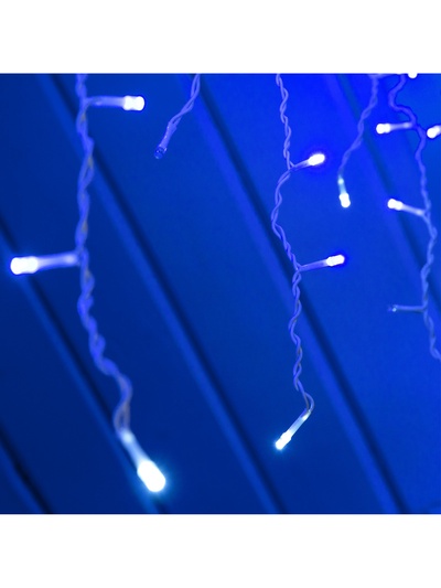 Гирлянда «Бахрома» 3×0.6 м, IP44, УМС, белая нить, 160 LED, свечение синее, мерцание белым, 220 В