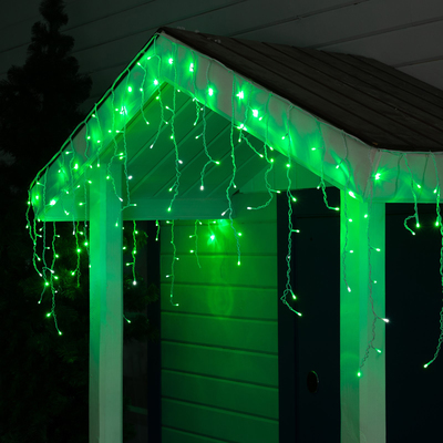 Гирлянда «Бахрома» 3×0.6 м, IP44, УМС, белая нить, 160 LED, свечение зелёное, мерцание белым, 220 В