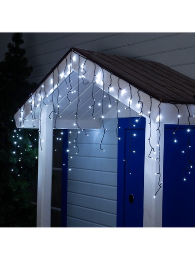 Гирлянда «Бахрома» 3×0.6 м, IP44, УМС, тёмная нить, 160 LED, свечение белое, мерцание белым, 220 В
