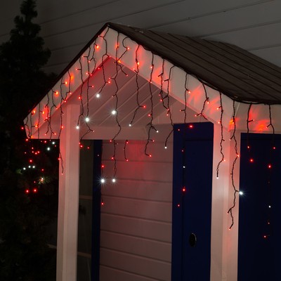 Гирлянда "Бахрома" 3 х 0.6 м , IP44, УМС, тёмная нить, 160 LED, свечение красное, мерцание белым, 220 В
