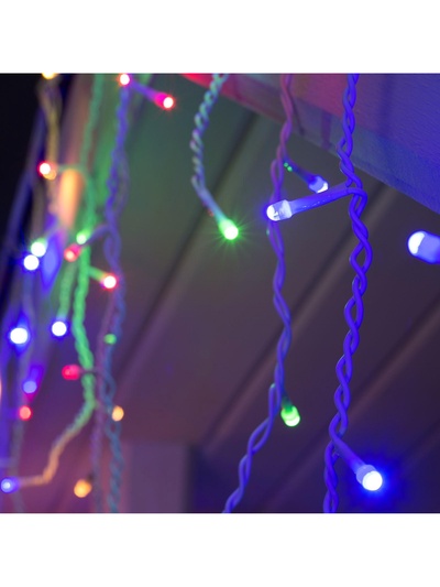Гирлянда «Бахрома» 3×0.6 м, IP44, УМС, белая нить, 160 SMD-LED, свечение мульти, 220 В