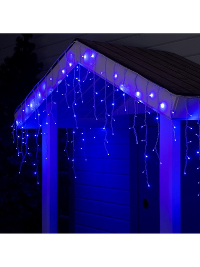 Гирлянда «Бахрома» 3×0.6 м, IP44, УМС, белая нить, 160 SMD-LED, свечение синее, 220 В