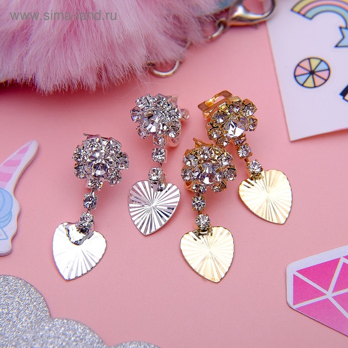 Серьги-клипсы детские "Выбражулька" принцесска, сердечки, цвет МИКС