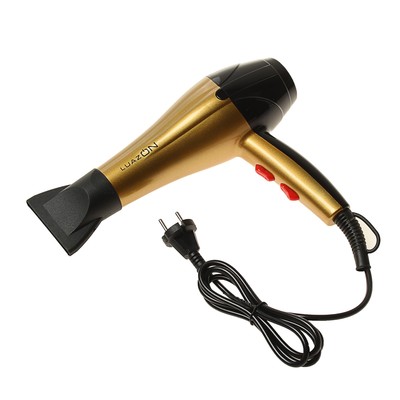 Фен для волос Luazon LGE-001, 2200Вт, 2 скорости, 3 температурных режима, золото-чёрный