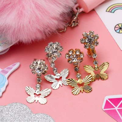 Серьги-клипсы детские «Выбражулька» принцесска, бабочки с цветочком, цвет МИКС