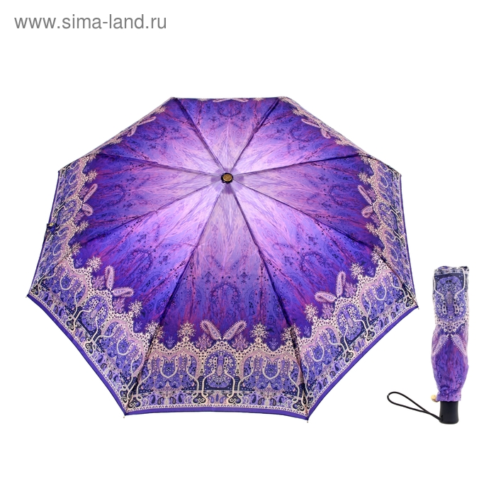 Зонт автоматический "Узор", R=58см, цвет фиолетовый - Фото 1