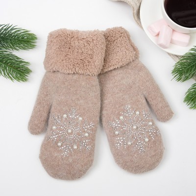 Варежки женские, цвет бежевый, размер 18-20 (7-8)