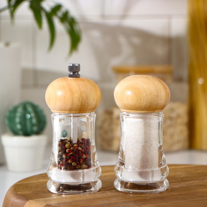 Набор мельниц для соли и перца Magistro, 2 шт., 10×5×10 см, прозрачный - Фото 1