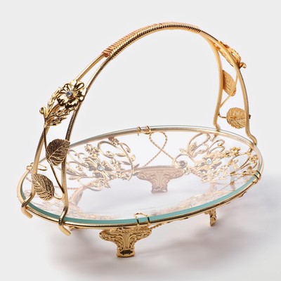 Фруктовница «Хайгарден», 26×18×19 см, съёмная ручка, стекло, металл, золотистая