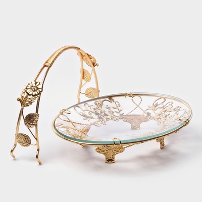 Фруктовница металлическая «Хайгарден», 26×18×19 см, съёмная ручка, металла золотистая