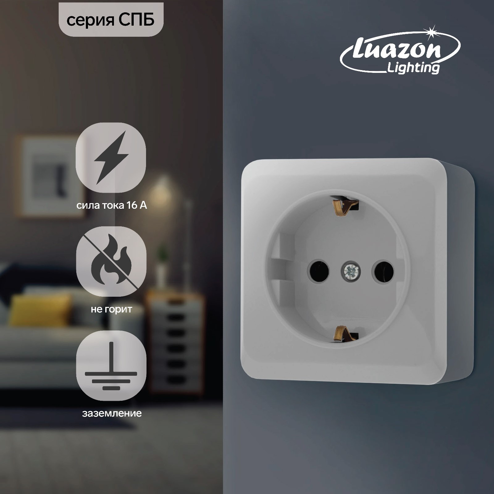 Розетка одноместная Luazon Lighting "СПБ", 16 А, с з/к, белая (3092318 ...