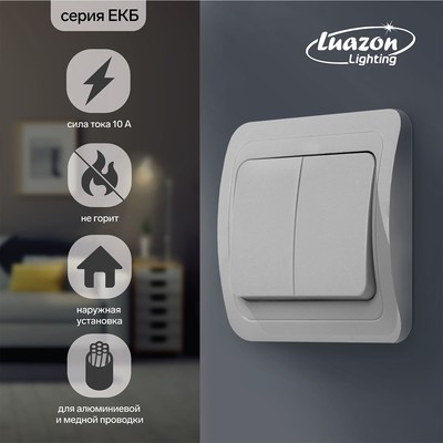 Выключатель Luazon Lighting «ЕКБ», 10 А, 2 клавиши, белый