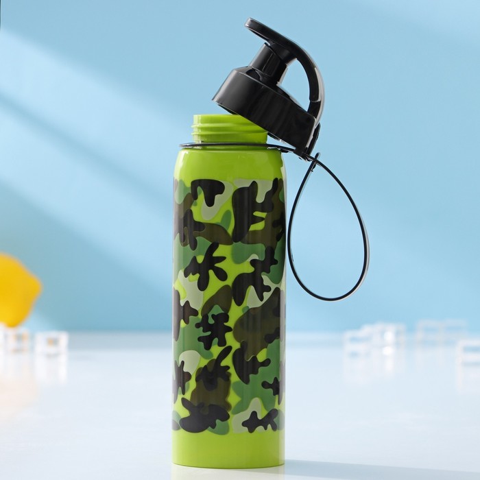 Бутылка для воды пластиковая «Милитари», 500 мл, 6×6×23 см, цвет зелёный - фото 1899633307