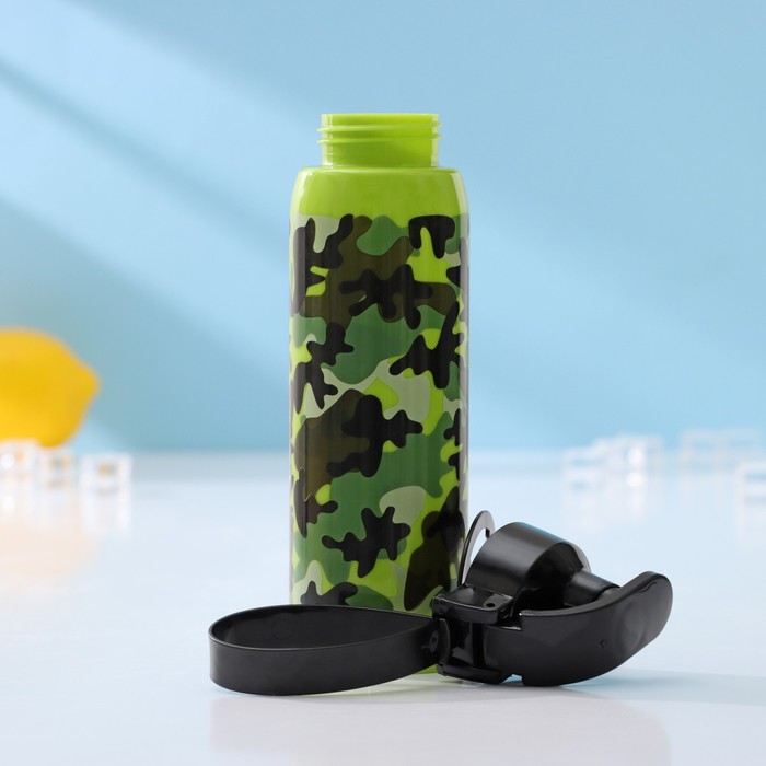 Бутылка для воды пластиковая «Милитари», 500 мл, 6×6×23 см, цвет зелёный - фото 1899633308