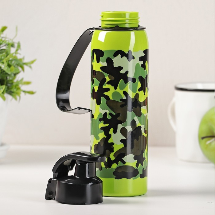 Бутылка для воды пластиковая «Милитари», 500 мл, 6×6×23 см, цвет зелёный - фото 1899633309