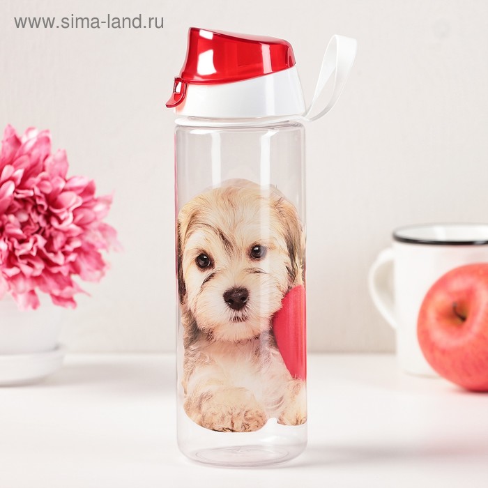 Бутылка для воды пластиковая «Щенки», 750 мл, цвет красный - Фото 1