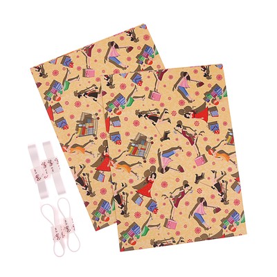 Набор для упаковки, "Для девочки", крафт, жёлтый, 0,7 х 1 м х 2, лента 15 мм х 3 м х 4