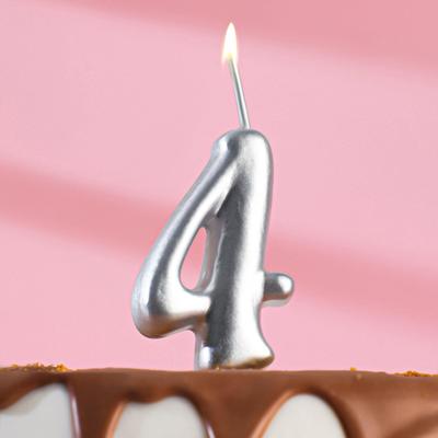 Свеча для торта цифра "Серебряная", 5,5 см, цифра "4"