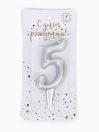 Свеча для торта «Цифра 5», серебристая, 5.2 см  (артикул 3938136)  большой выбор товаров оптом и в розницу по низким ценам с доставкой
