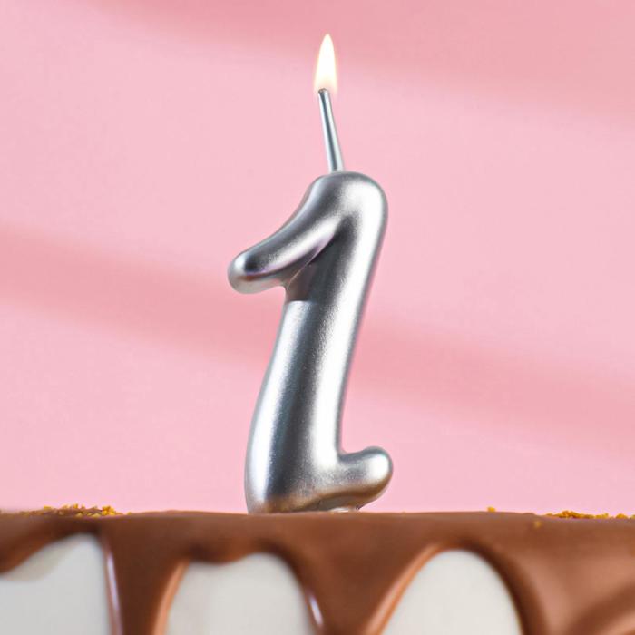Свеча для торта цифра "Серебряная", 5,5 см, цифра "1" - Фото 1