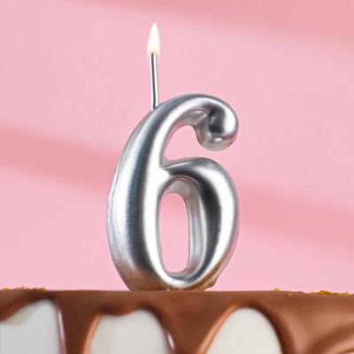 Свеча для торта цифра "Серебряная", 5,5 см, цифра "6"
