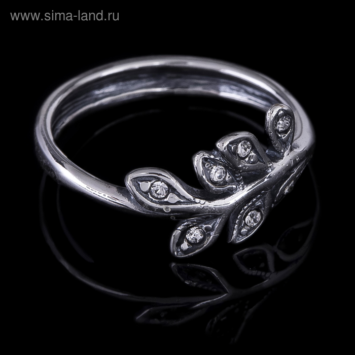 Кольцо "Лаэлия", размер 18, цвет белый в чернёном серебре - Фото 1