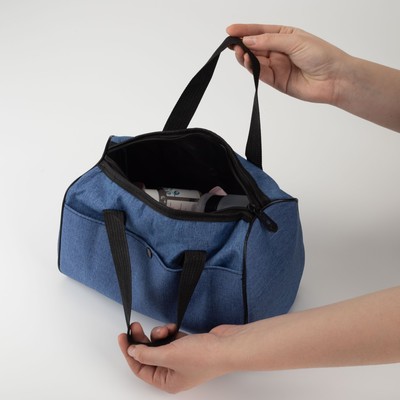 Косметичка-сумочка, отдел на молнии, 2 наружных кармана, ручки, цвет синий