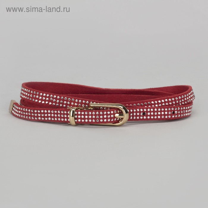Ремень женский, стразы, пряжка хомут, кончик золото, ширина - 1 см, цвет красный - Фото 1