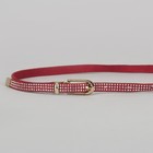 Ремень женский, стразы, пряжка хомут, кончик золото, ширина - 1 см, цвет красный - Фото 2