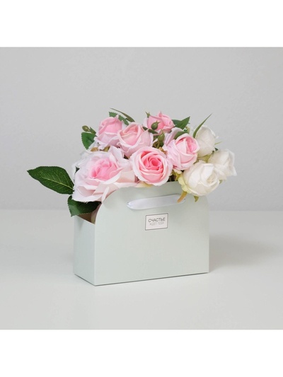 Коробка для цветов складная, мятная «Счастье ждёт тебя», 17×13×7 см