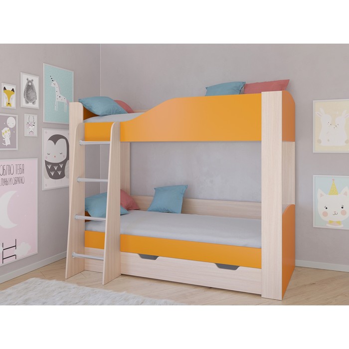 Детская двухъярусная кровать «Астра 2», цвет дуб молочный/оранжевый - Фото 1