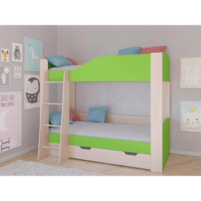 Детская двухъярусная кровать «Астра 2», цвет дуб молочный/салатовый - Фото 1