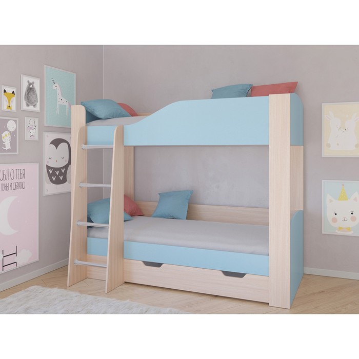 Детская двухъярусная кровать «Астра 2», цвет дуб молочный/голубой - Фото 1