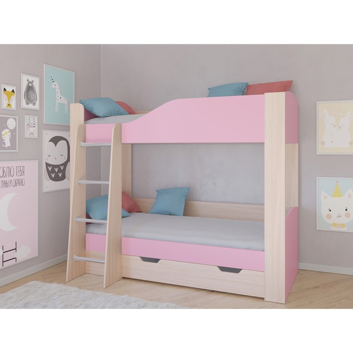Детская двухъярусная кровать «Астра 2», цвет дуб молочный/розовый - Фото 1