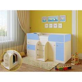 Детская кровать-чердак «Астра 5», цвет дуб молочный/голубой