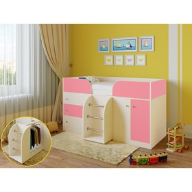 Детская кровать-чердак «Астра 5», цвет дуб молочный/розовый