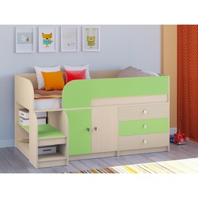 Детская кровать-чердак «Астра 9 V1», цвет дуб молочный/салатовый
