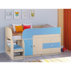 Детская кровать-чердак «Астра 9 V1», цвет дуб молочный/голубой